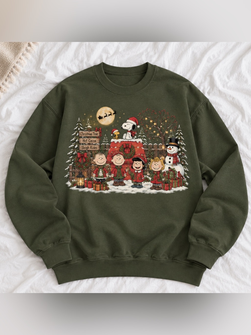 Forest Green Peanuts Holiday Crewneck Sweatshirt